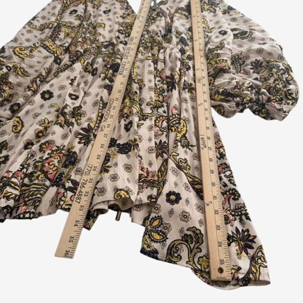Free People Arzel Boho Peasant Paisley Dress Long Balloon Sleeve V-Neck Tea Sz S - Picture 14 of 14